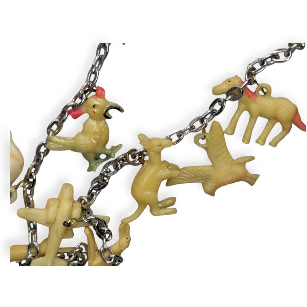 Vintage Cracker Jack Celluloid Charm Necklace 15 Unique Charms